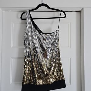 Guess Gold and Silver Sequin One-Shoulder Tank Top